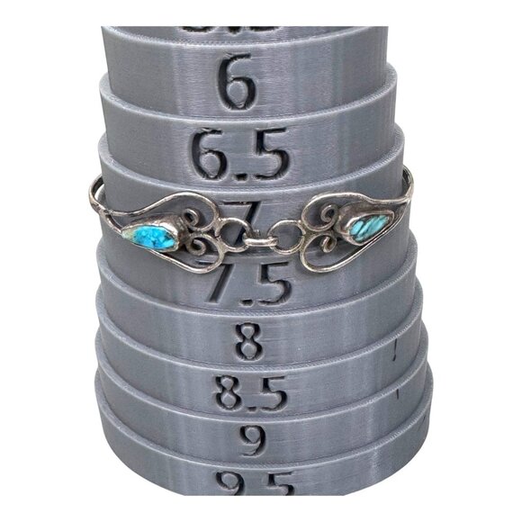 Vintage Mexican Sterling Silver Turquoise Cuff Bracelet Scroll Bangle Southwest - Picture 4 of 8